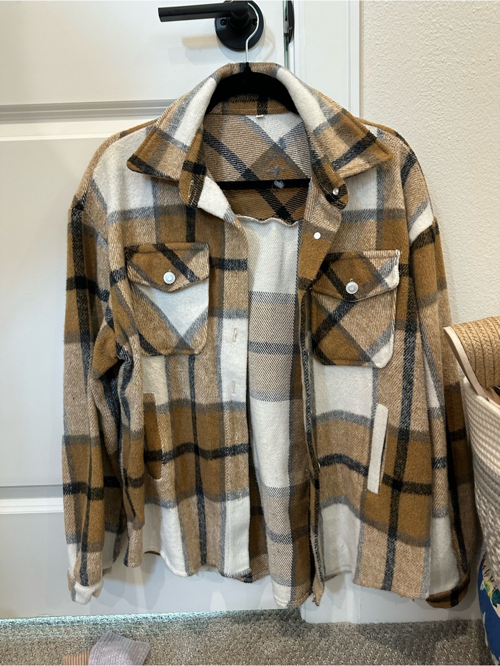 Plaid Shacket Jacket in Camel and Cream